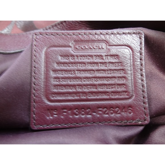 Coach Soho Signature Sateen Tote Bag Burgundy Metallic Leather Trim COA - Picture 7 of 11